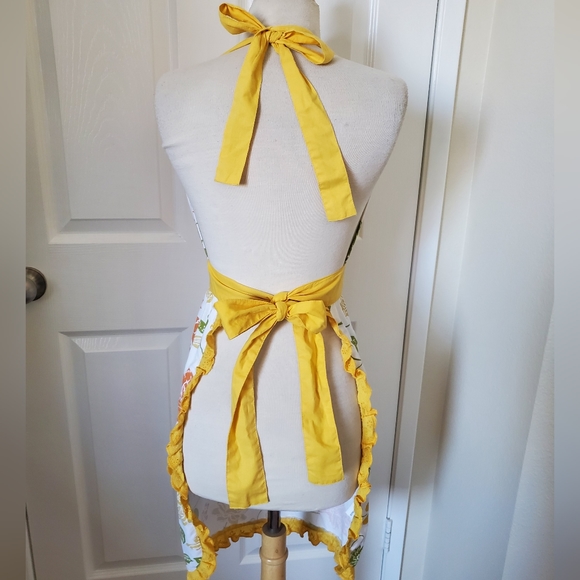 Colorful Yellow Floral Pattern Cotton Apron Women's Size S/M - Picture 4 of 8